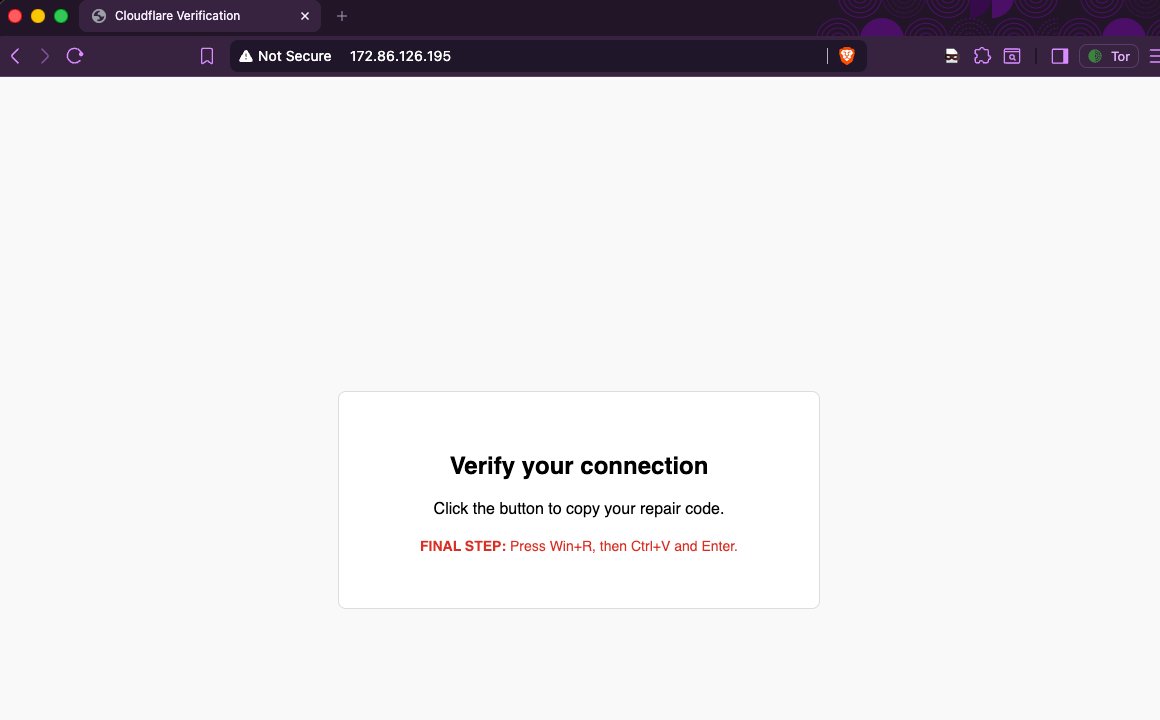 The lure page after the button is clicked, now showing the FINAL STEP press Win+R instruction in red
